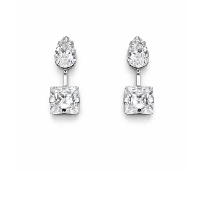 The Gala Women's Silver Pear & Square Crystal Drop Earrings