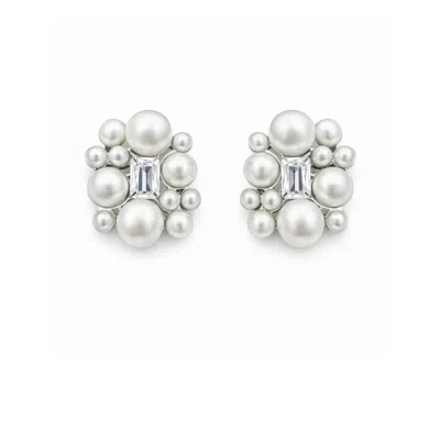The Gala Women's Silver Pearl & Crystal Cluster Stud Earrings