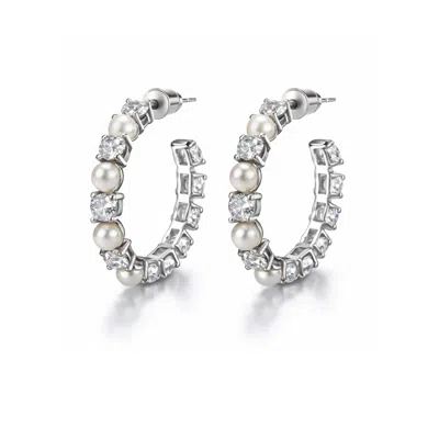 The Gala Women's Silver Pearl & Crystal Hoop Earrings