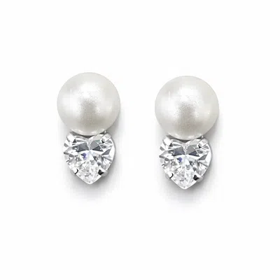 The Gala Women's Silver Pearl & Heart Crystal Stud Earrings