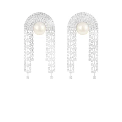The Gala Women's Silver Pearl Arch Fringe Earrings In Metallic