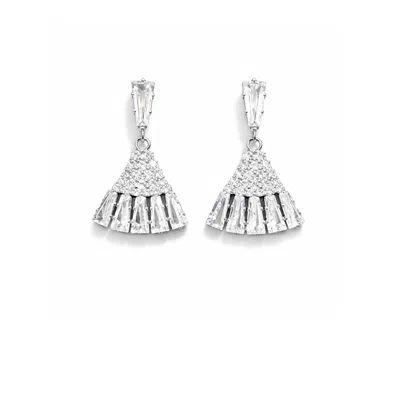 The Gala Women's Silver Radiant Fan Crystal Drop Earrings