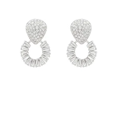 The Gala Women's Silver Radiant Fan Hoop Earrings In White