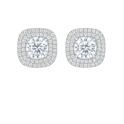 THE GALA WOMEN'S SILVER RADIANT ROUND CUSHION STUD EARRINGS