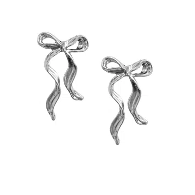 The Gala Women's Silver Ribbon Bow Drop Earrings In Metallic