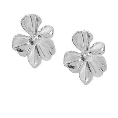 The Gala Women's Silver Sculpted Flower Statement Stud Earrings In Metallic