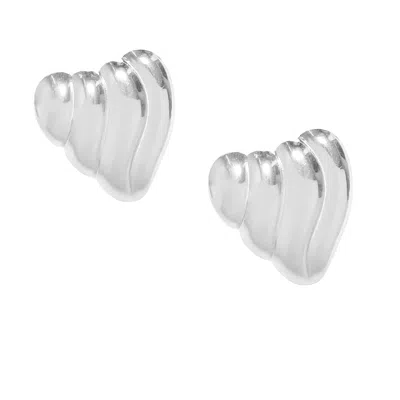 The Gala Women's Silver Sculpted Heart Stud Earrings