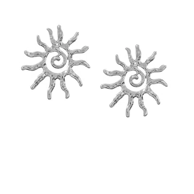 The Gala Women's Silver Spiral Sunburst Statement Stud Earrings In Metallic