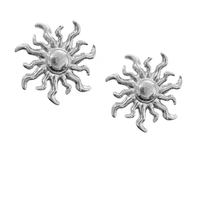 The Gala Women's Silver Sunburst Statement Stud Earrings In Metallic