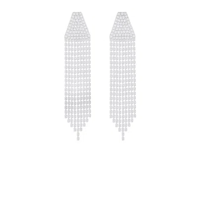 The Gala Women's Silver Tapered Crystal Curtain Statement Earrings