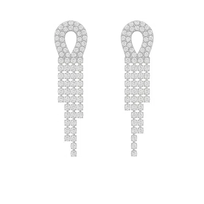 The Gala Women's Silver Teardrop Fringe Crystal Earrings