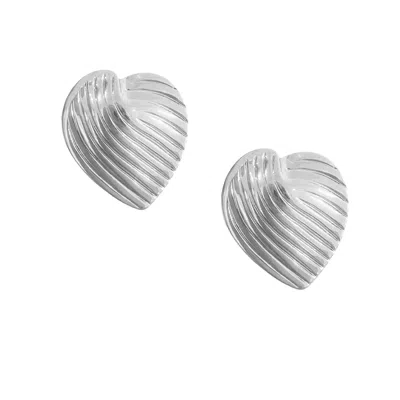 The Gala Women's Silver Textured Heart Stud Earrings