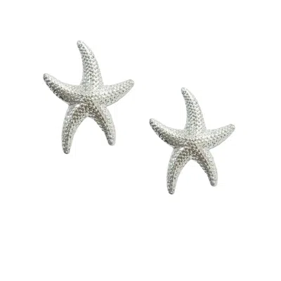 The Gala Women's Silver Textured Starfish Stud Earrings