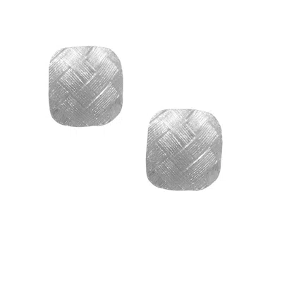 The Gala Women's Silver Textured   Woven   Square Stud Earrings In Metallic
