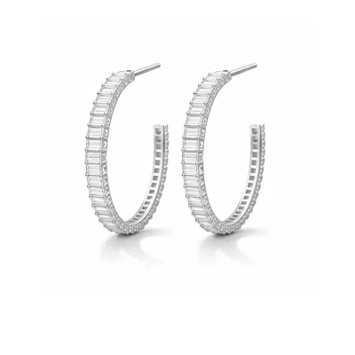 The Gala Women's Silver Tone Baguette Crystal Hoop Earrings