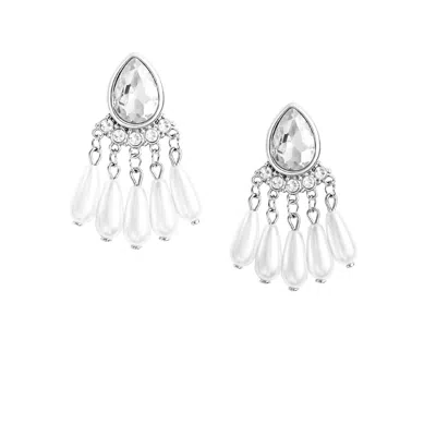 The Gala Women's Silver-tone Crystal & Pearl Fringe Drop Earrings