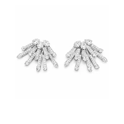 The Gala Women's Silver Tone Crystal Fan Stud Earrings