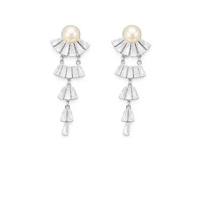 The Gala Women's Silver Tone Pearl And Crystal Drop Earrings