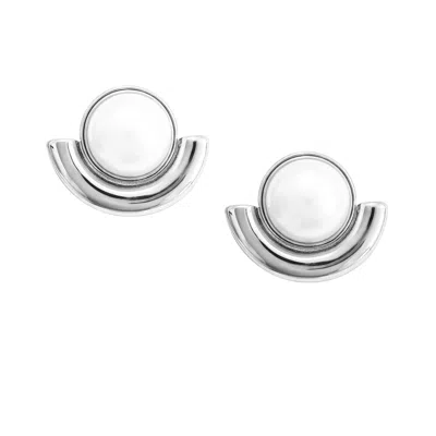 The Gala Women's Silver-tone Pearl Arc     Stud    Earrings