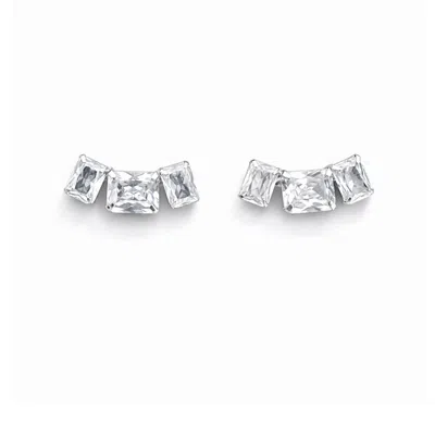 The Gala Women's Silver Triple Crystal Ear Climber Earrings