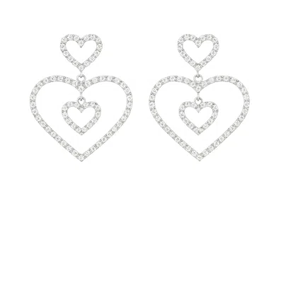 The Gala Women's Silver Triple Heart Drop Earrings