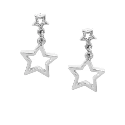 The Gala Women's Silver Twin-star Outline Drop Earrings