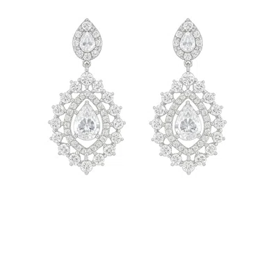 The Gala Women's Silver Vintage Marquise Halo Drop Earrings In White