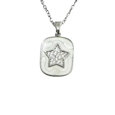 The Gala Women's Silver White Enamel Star Pavé Pendant Necklace