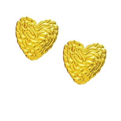 The Gala Women's Textured Gold Heart Stud Earrings