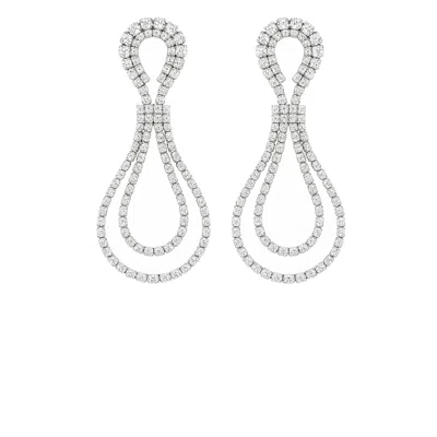 The Gala Women's White Double Loop Crystal Drop Earrings In Metallic