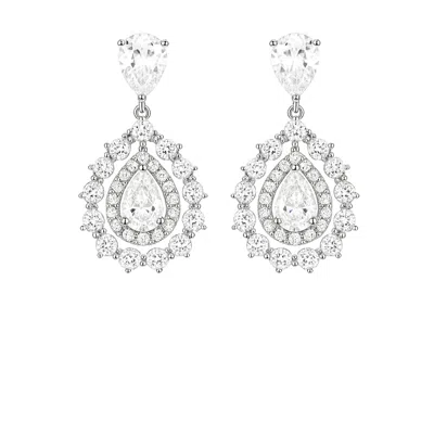 The Gala Women's White Pear Halo Drop Earrings