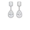 The Gala Women's White / Silver Emerald-cut & Pear Halo Drop Earrings In White