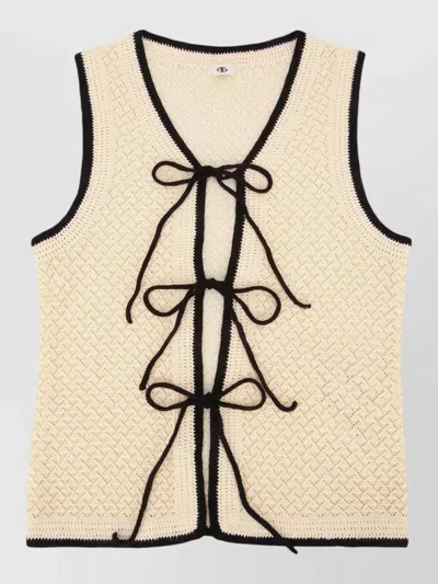 The Garment Textured Knit Vest Contrast Trim Tie In Neutral