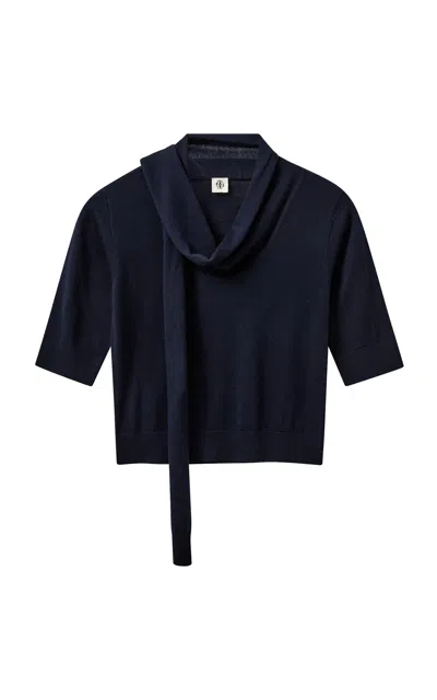 The Garment Bergen Scarf Neck Knit Top In Navy