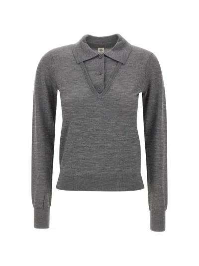 The Garment Bergen V Wool Polo Shirt In Gray