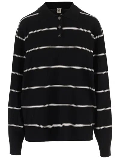 The Garment Black Striped Viscose-blend Polo Shirt