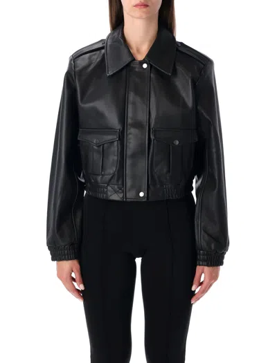 The Garment Brooklyn Recycled Leather Bomber Jacket In Black