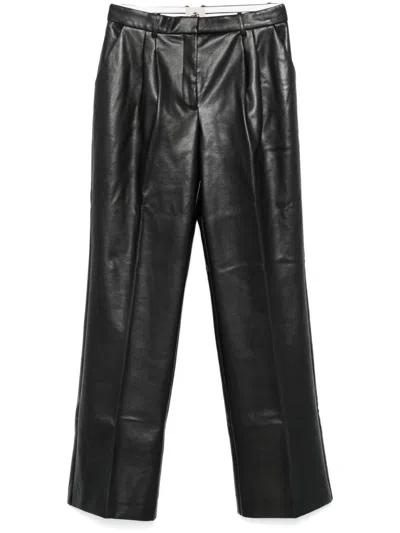 The Garment Recycled Leather Trousers With Pleats In Black