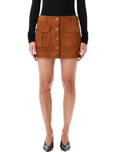 The Garment Brown Suede Mini Skirt With Buttons