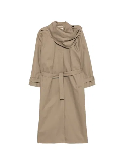 The Garment Cadence Belted Scarf-detail Coat In Brown