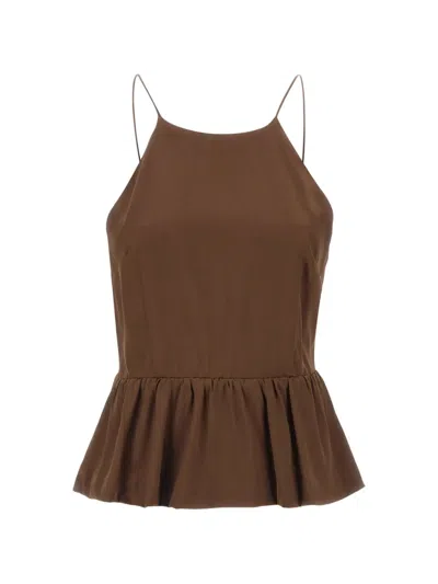 The Garment Cata Halterneck Peplum Top In Brown