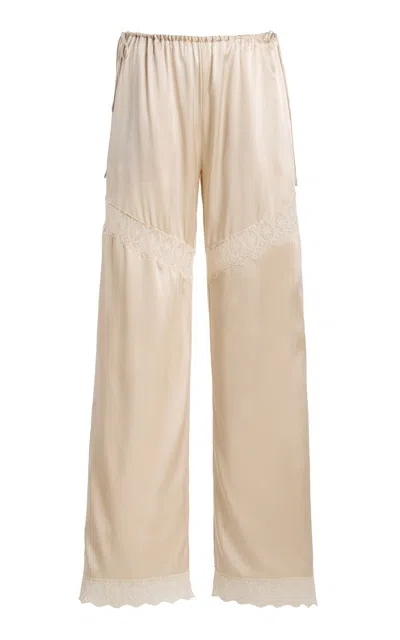 The Garment Cata Lace-trimmed Silk Wide-leg Pants In Ivory