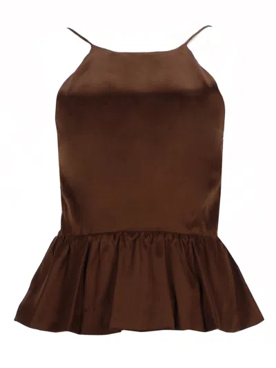 The Garment Catia Silk Peplum Back Bow Top In Brown