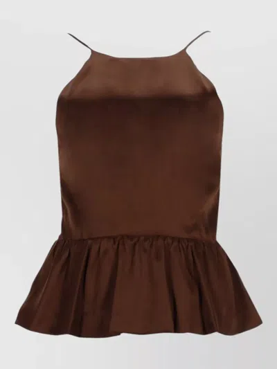 The Garment Catia Top Adjustable Straps Bow Peplum In Brown