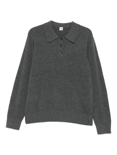 The Garment Knit Como Wool-cashmere Long-sleeved Polo Shirt In Gray