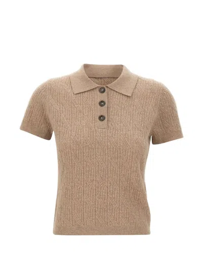 The Garment Como Cable-knit Polo Top In Brown