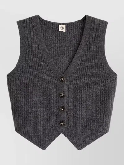The Garment Como Cropped Ribbed Knit V Neck Vest In Gray