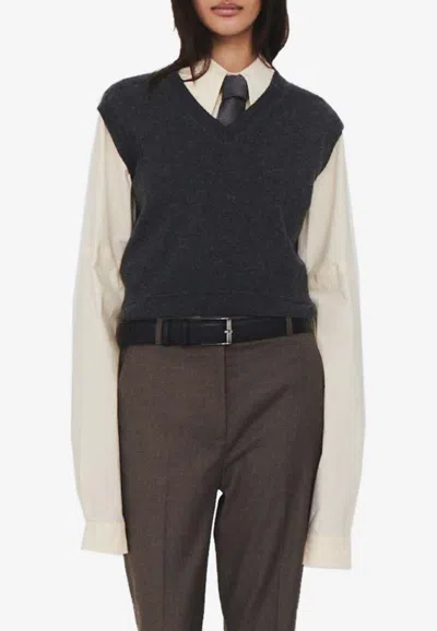 The Garment Como V-neck Knitted Vest In Gray