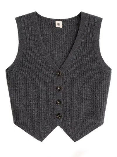 The Garment Como Cropped Ribbed Knit V Neck Vest In Gray