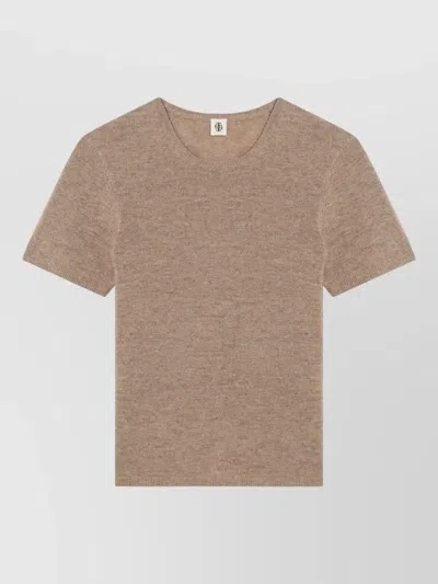 The Garment Crew Neck Top Short Sleeves Ribbed Trims In Brown